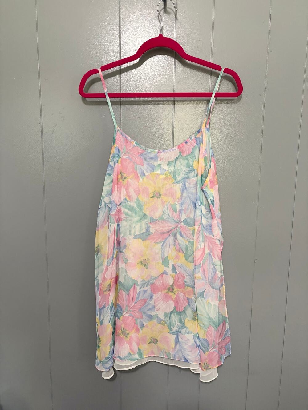 Vintage Hidden Fantasies Floral Pastel Sheer Romantic 90s Lingerie Slip L